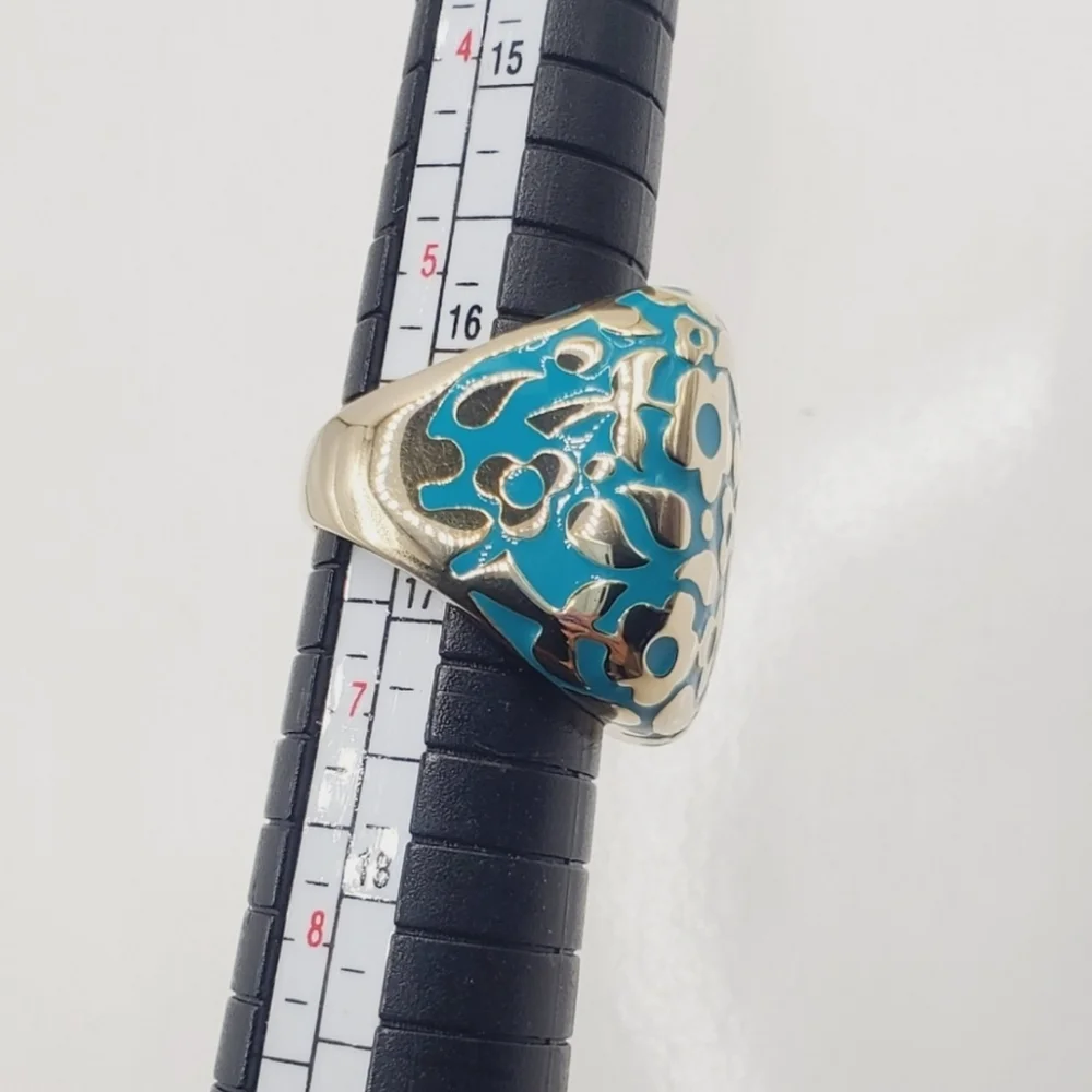 Blue Enamel Flower Ring